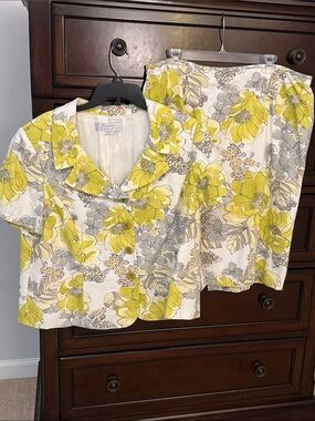 Tahari Yellow and Gray Floral Skirt Suit